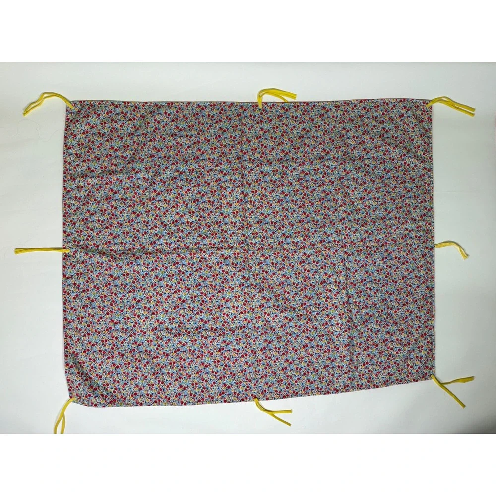 Vtg Bunny Quilt Blanket Crib Wall Hanging Applique Calico Floral Red Blue Ties